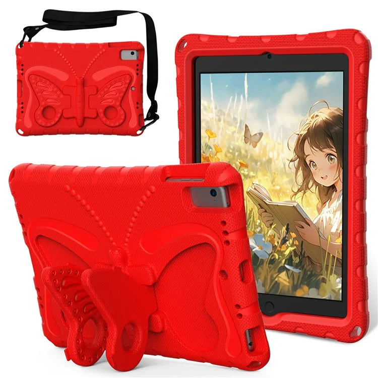 For iPad Air (2013) / Air 2 / iPad 9.7-inch (2017) / (2018) EVA Case Butterfly Kickstand Tablet Cover with Shoulder Strap
