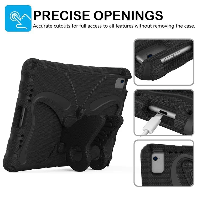 For iPad Air (2013) / Air 2 / iPad 9.7-inch (2017) / (2018) EVA Case Butterfly Kickstand Tablet Cover with Shoulder Strap