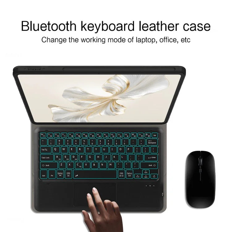 For Samsung Galaxy Tab S9 Ultra Tablet Case PC+TPU+PU Leather Shell + Bluetooth Keyboard with Touchpad