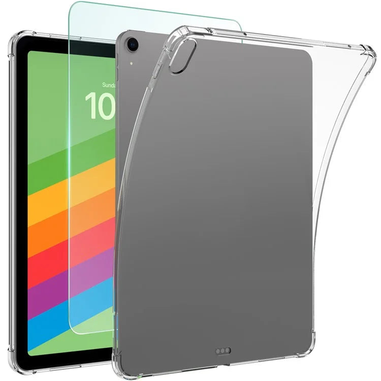 For iPad Air 11 (2024) Case TPU Drop-Resistant Clear Tablet Cover + Tempered Glass Screen Film