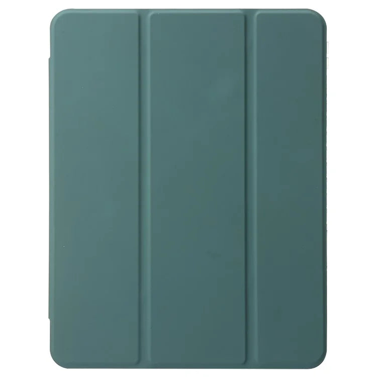 For iPad Pro 11 (2024) Case Clear Back PU Leather Tri-fold Stand Cover with Pencil Holderish Green