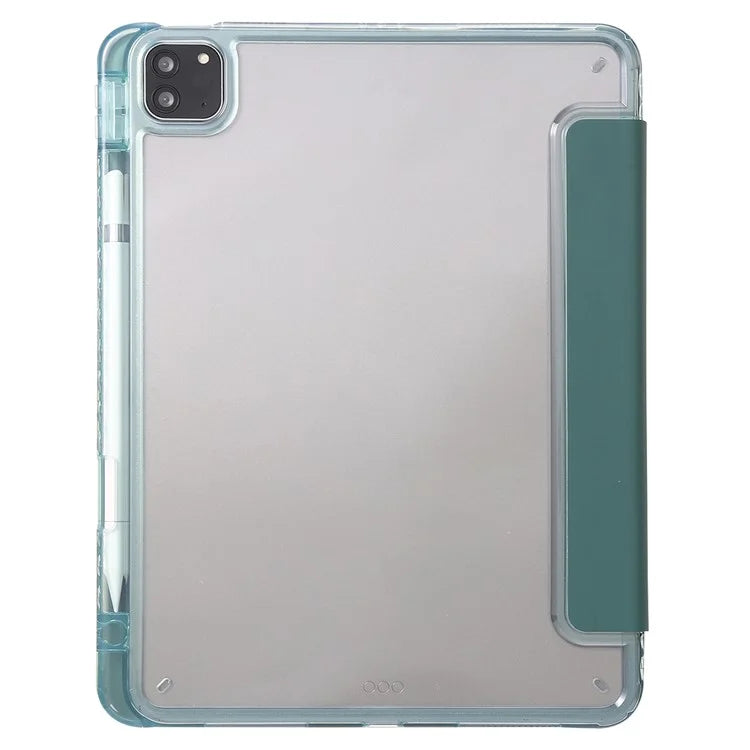 For iPad Pro 11 (2024) Case Clear Back PU Leather Tri-fold Stand Cover with Pencil Holderish Green
