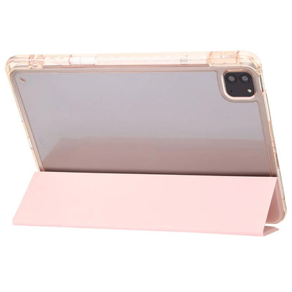 For iPad Pro 11 (2024) Case Clear Back PU Leather Tri-fold Stand Cover with Pencil Holderish Green
