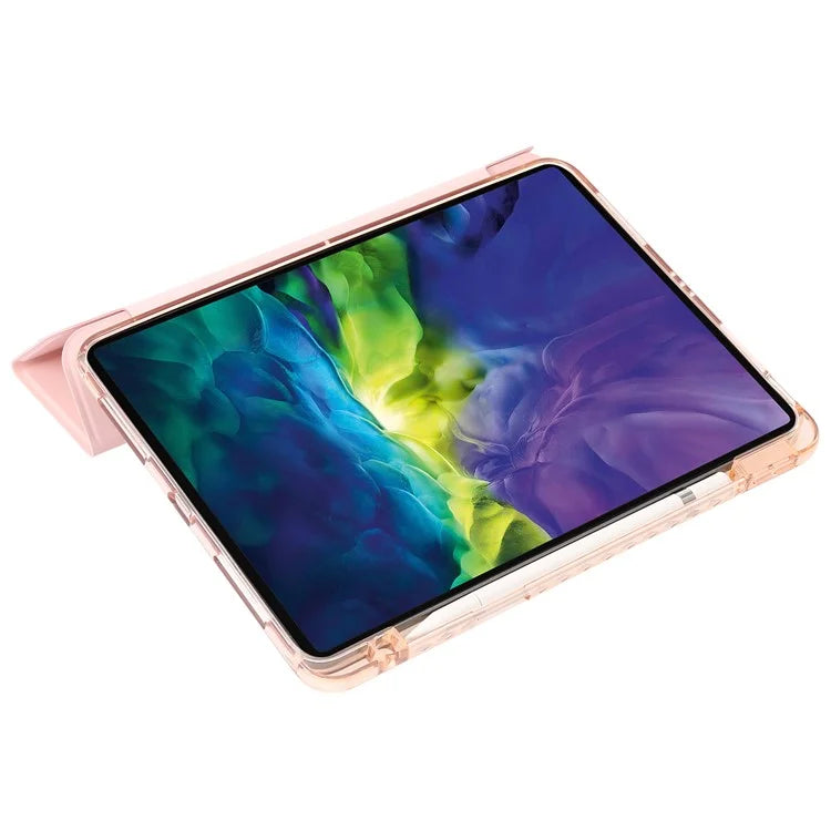 For iPad Pro 11 (2024) Case Clear Back PU Leather Tri-fold Stand Cover with Pencil Holderish Green