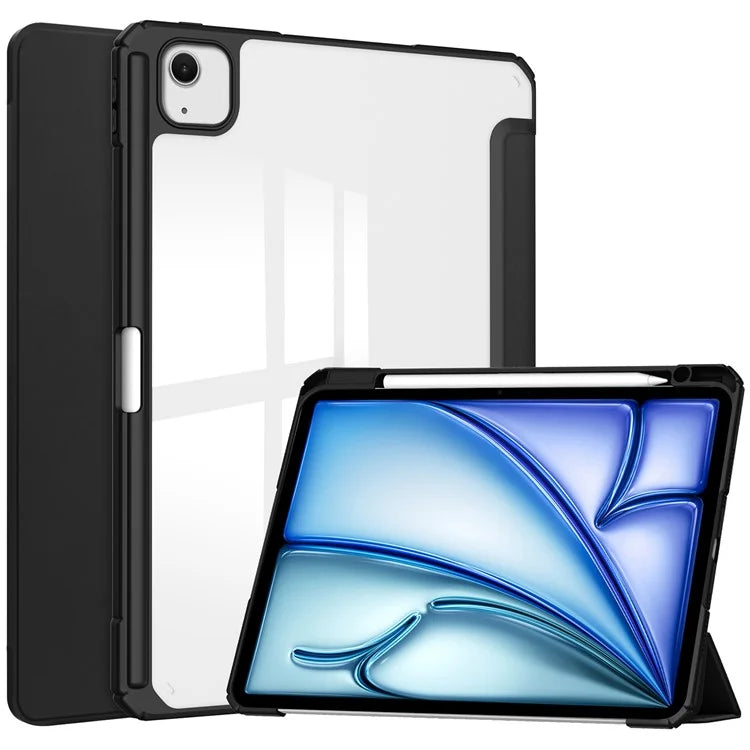 For iPad Air 13 (2024) Case PU Leather Clear Acrylic Tablet Cover Support Auto Sleep / Wake
