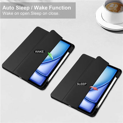 For iPad Air 13 (2024) Case PU Leather Clear Acrylic Tablet Cover Support Auto Sleep / Wake