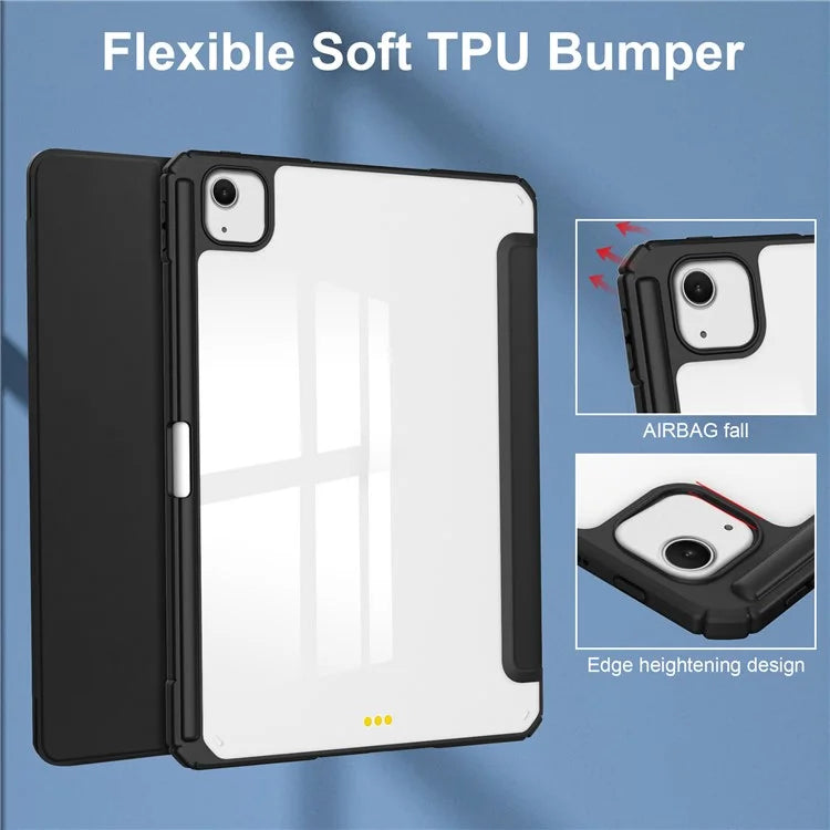 For iPad Air 13 (2024) Case PU Leather Clear Acrylic Tablet Cover Support Auto Sleep / Wake