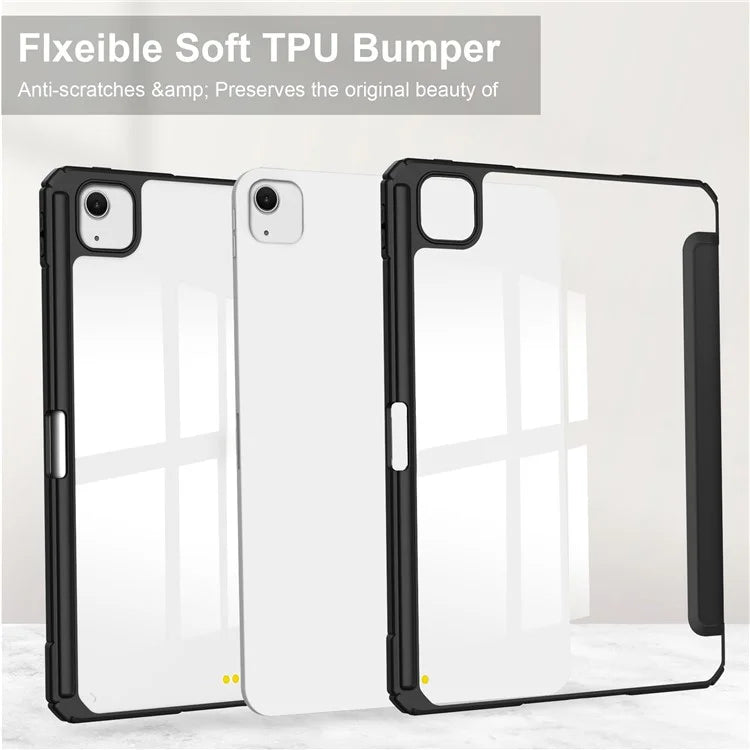 For iPad Air 13 (2024) Case PU Leather Clear Acrylic Tablet Cover Support Auto Sleep / Wake