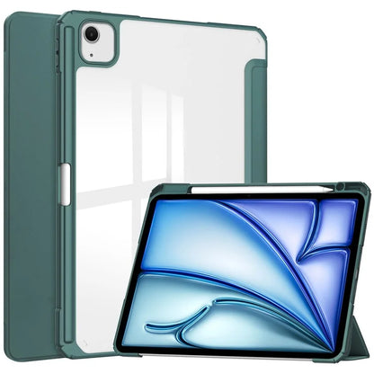 For iPad Air 13 (2024) Case PU Leather Clear Acrylic Tablet Cover Support Auto Sleep / Wake