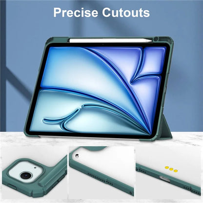 For iPad Air 13 (2024) Case PU Leather Clear Acrylic Tablet Cover Support Auto Sleep / Wake