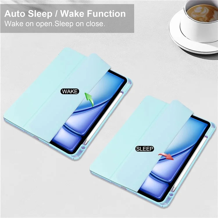For iPad Air 13 (2024) Case PU Leather Clear Acrylic Tablet Cover Support Auto Sleep / Wake