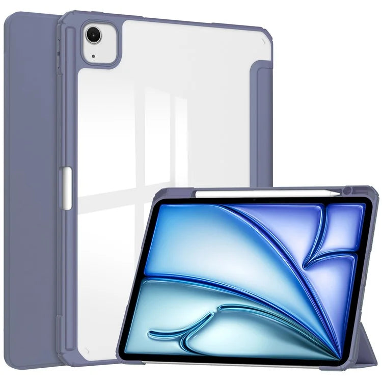 For iPad Air 13 (2024) Case PU Leather Clear Acrylic Tablet Cover Support Auto Sleep / Wake