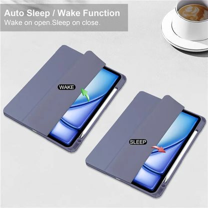 For iPad Air 13 (2024) Case PU Leather Clear Acrylic Tablet Cover Support Auto Sleep / Wake