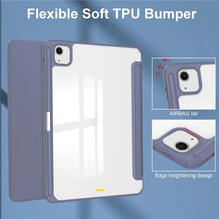For iPad Air 13 (2024) Case PU Leather Clear Acrylic Tablet Cover Support Auto Sleep / Wake