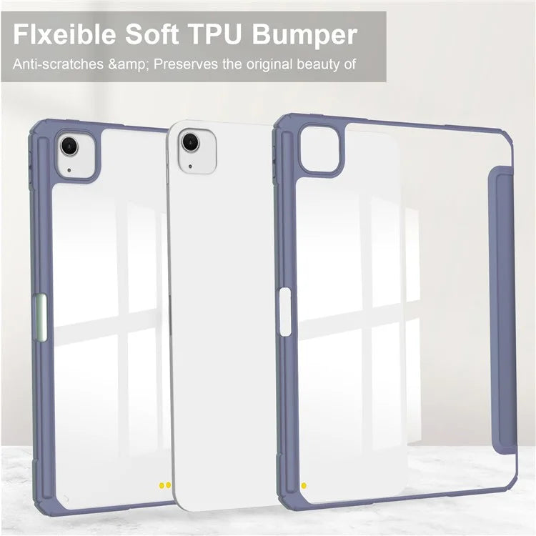 For iPad Air 13 (2024) Case PU Leather Clear Acrylic Tablet Cover Support Auto Sleep / Wake