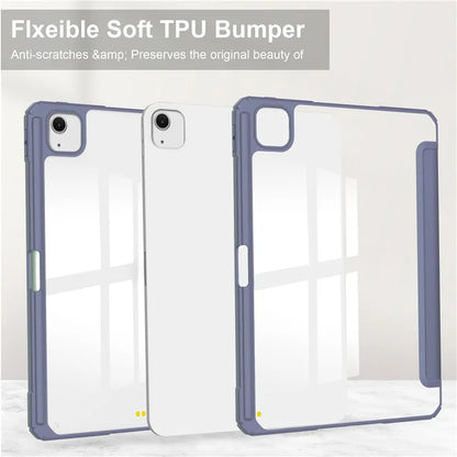 For iPad Air 13 (2024) Case PU Leather Clear Acrylic Tablet Cover Support Auto Sleep / Wake