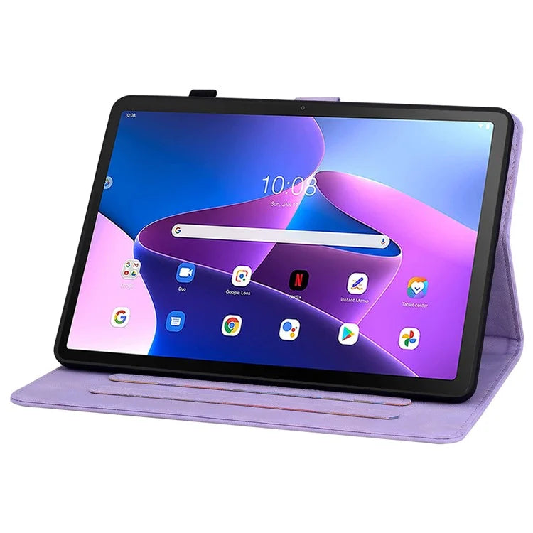 For Lenovo Tab M10 Plus (3rd Gen) Case Lily Flower Design PU Leather Folio Stand Cover
