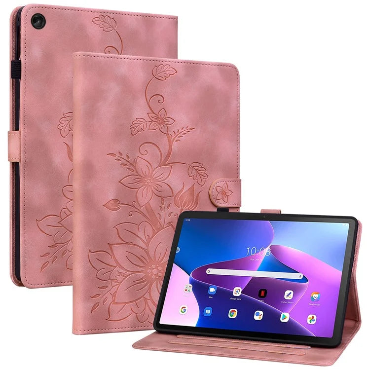 For Lenovo Tab M10 Plus (3rd Gen) Case Lily Flower Design PU Leather Folio Stand Cover