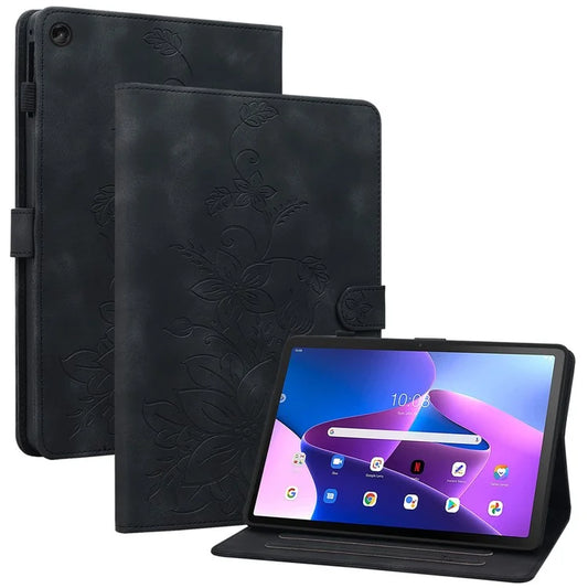 For Lenovo Tab M10 (Gen 3) Case Card Holder PU Leather Lily Flower Tablet Cover