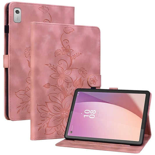 For Lenovo Tab M9 Case Imprinted Lily Flower PU Leather Card Slots Tablet Cover