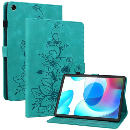 For Realme Pad Case Lily Flower PU Leather Card Slots Tablet Protective Cover