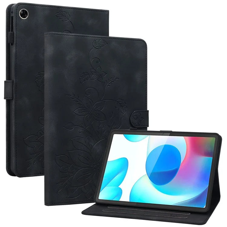 For Realme Pad Case Lily Flower PU Leather Card Slots Tablet Protective Cover