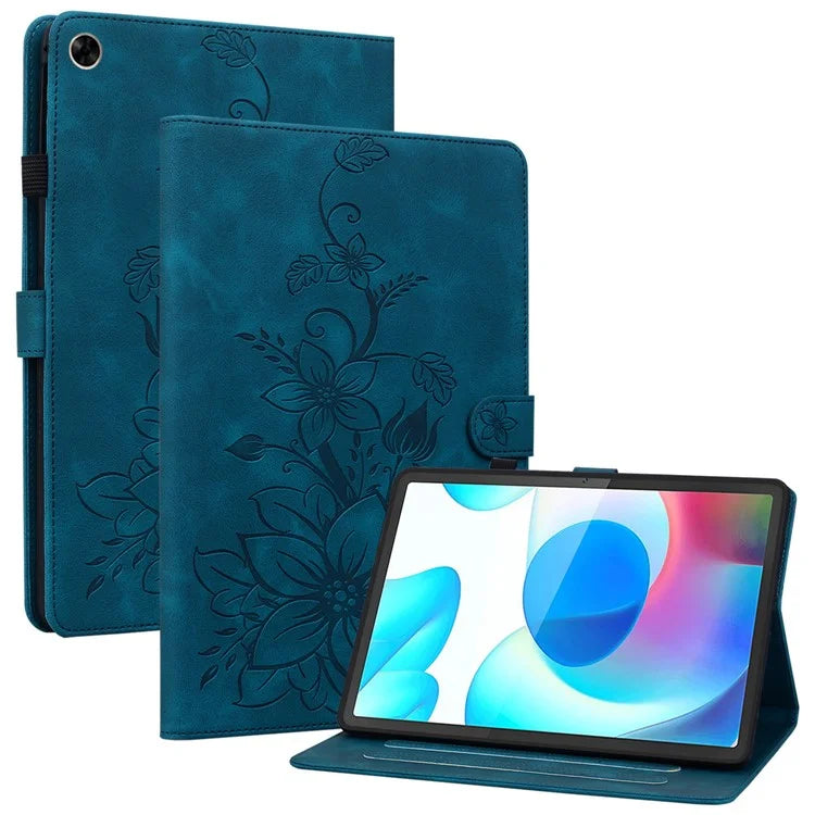 For Realme Pad Case Lily Flower PU Leather Card Slots Tablet Protective Cover
