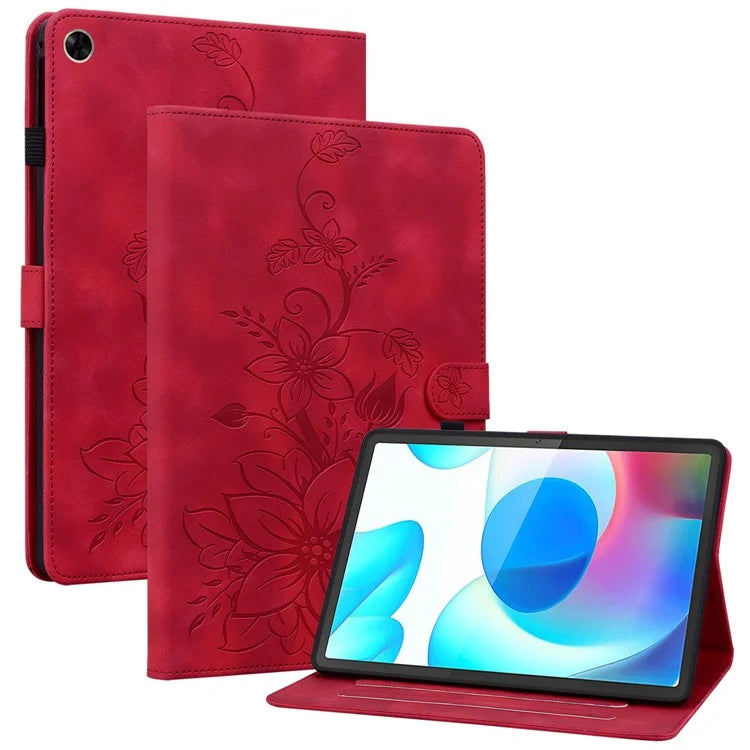 For Realme Pad Case Lily Flower PU Leather Card Slots Tablet Protective Cover