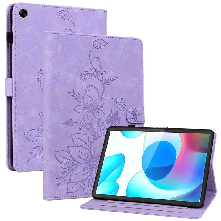 For Realme Pad Case Lily Flower PU Leather Card Slots Tablet Protective Cover