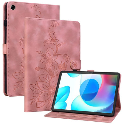 For Realme Pad Case Lily Flower PU Leather Card Slots Tablet Protective Cover