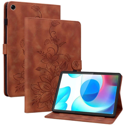 For Realme Pad Case Lily Flower PU Leather Card Slots Tablet Protective Cover