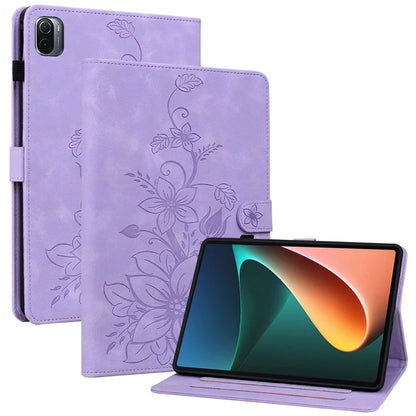 For Xiaomi Pad 5 / Pad 5 Pro Case Lily Flower Imprint PU Leather Stand Tablet Shell