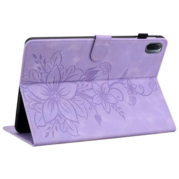 For Xiaomi Pad 5 / Pad 5 Pro Case Lily Flower Imprint PU Leather Stand Tablet Shell