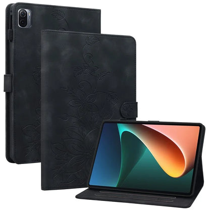 For Xiaomi Pad 5 / Pad 5 Pro Case Lily Flower Imprint PU Leather Stand Tablet Shell