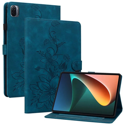 For Xiaomi Pad 5 / Pad 5 Pro Case Lily Flower Imprint PU Leather Stand Tablet Shell