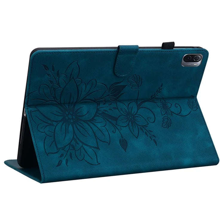 For Xiaomi Pad 5 / Pad 5 Pro Case Lily Flower Imprint PU Leather Stand Tablet Shell