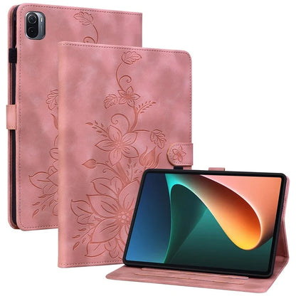 For Xiaomi Pad 5 / Pad 5 Pro Case Lily Flower Imprint PU Leather Stand Tablet Shell