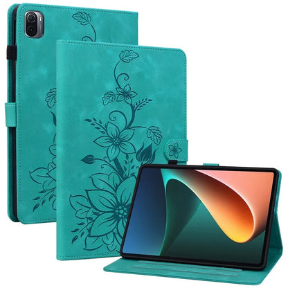 For Xiaomi Pad 5 / Pad 5 Pro Case Lily Flower Imprint PU Leather Stand Tablet Shell
