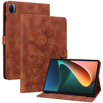 For Xiaomi Pad 5 / Pad 5 Pro Case Lily Flower Imprint PU Leather Stand Tablet Shell