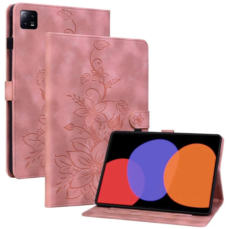 For Xiaomi Pad 6 / Pad 6 Pro Case Stand PU Leather Card Holder Tablet Cover Lily Flower Design