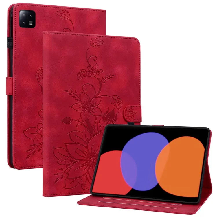 For Xiaomi Pad 6 / Pad 6 Pro Case Stand PU Leather Card Holder Tablet Cover Lily Flower Design