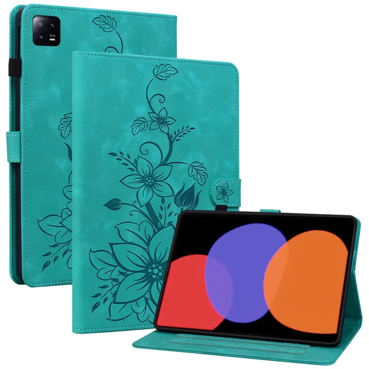 For Xiaomi Pad 6 / Pad 6 Pro Case Stand PU Leather Card Holder Tablet Cover Lily Flower Design
