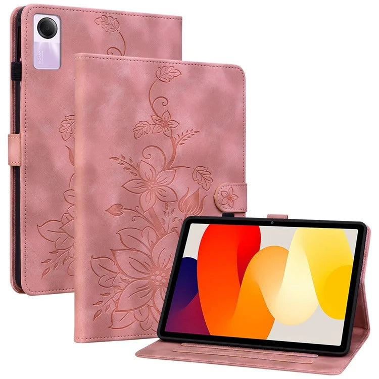 For Xiaomi Redmi Pad SE Lily Flower Case PU Leather Tablet Folio Shell Cover with Card Holder