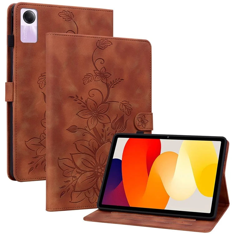 For Xiaomi Redmi Pad SE Lily Flower Case PU Leather Tablet Folio Shell Cover with Card Holder