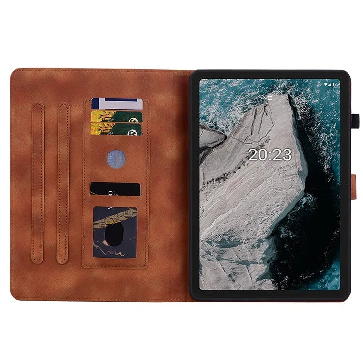 For Nokia T20 Case PU Leather Lily Flower Imprinted Folio Stand Protective Cover