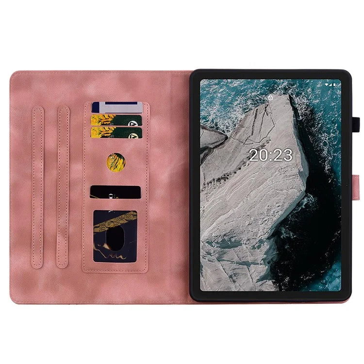 For Nokia T20 Case PU Leather Lily Flower Imprinted Folio Stand Protective Cover