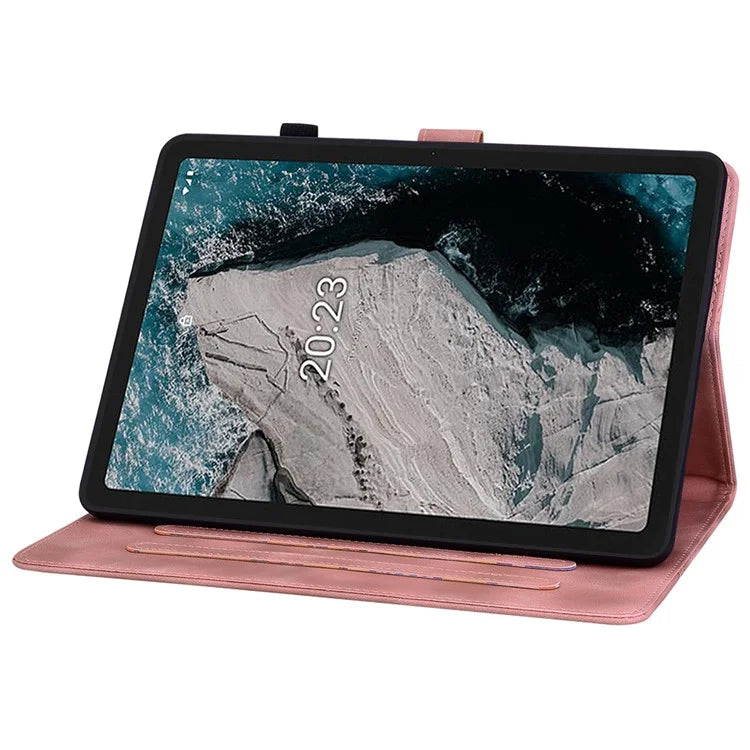 For Nokia T20 Case PU Leather Lily Flower Imprinted Folio Stand Protective Cover