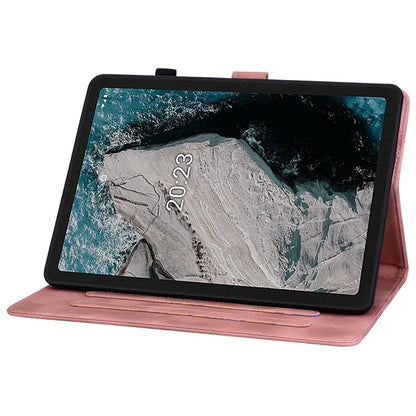 For Nokia T20 Case PU Leather Lily Flower Imprinted Folio Stand Protective Cover