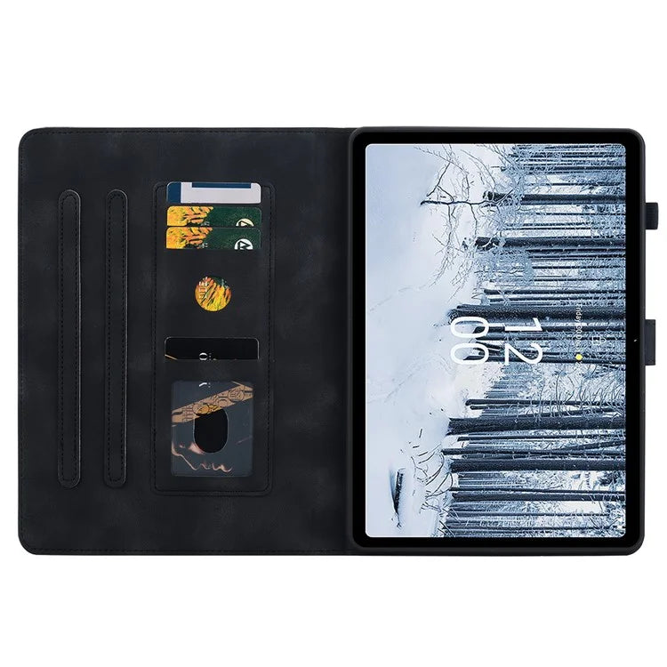 For Nokia T21 Protective Case Lily Flower Imprint PU Leather Card Slots Tablet Cover
