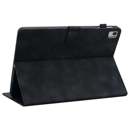 For Nokia T21 Protective Case Lily Flower Imprint PU Leather Card Slots Tablet Cover